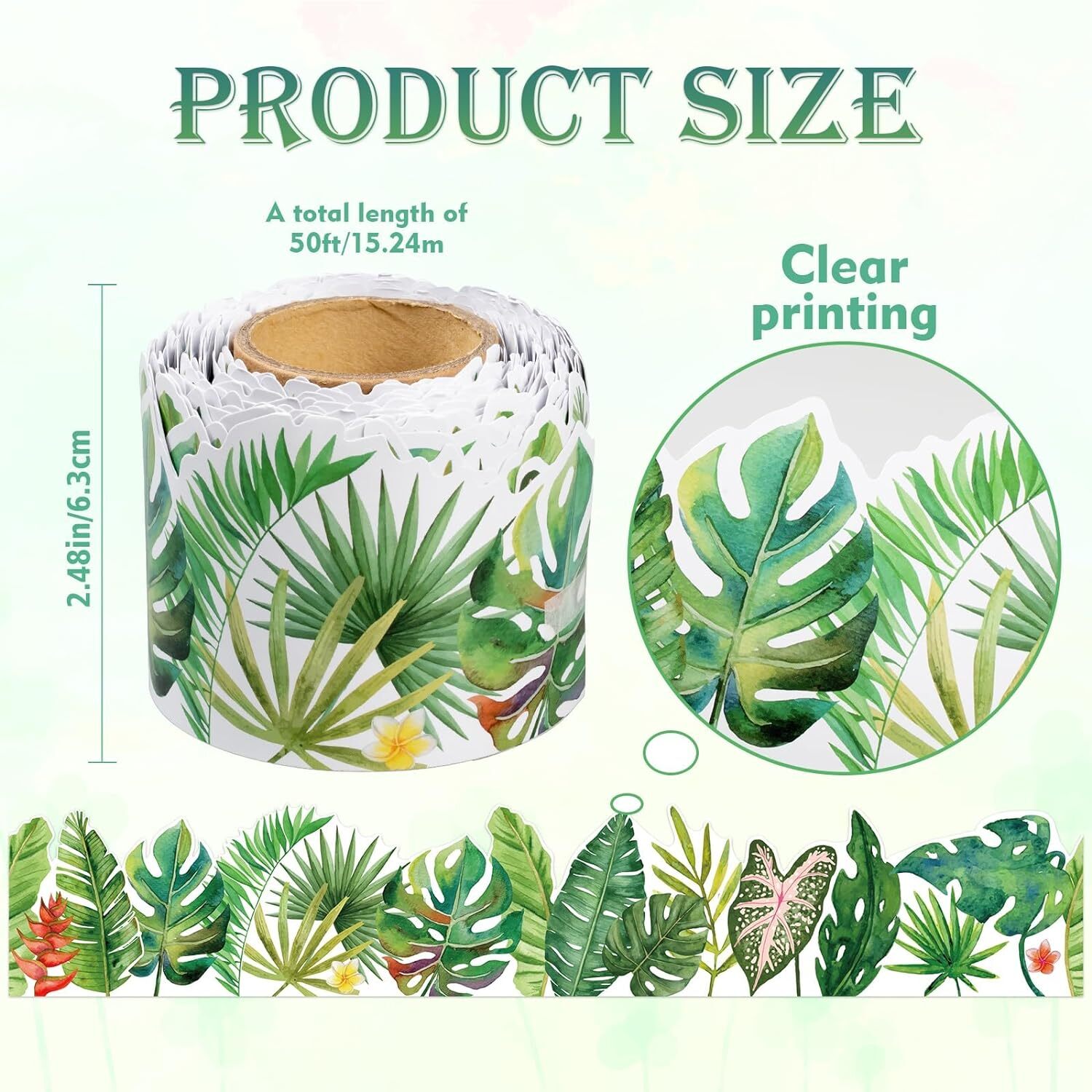 50ft Greenery Bulletin Board Border Decorations - Boho Die-Cut Green