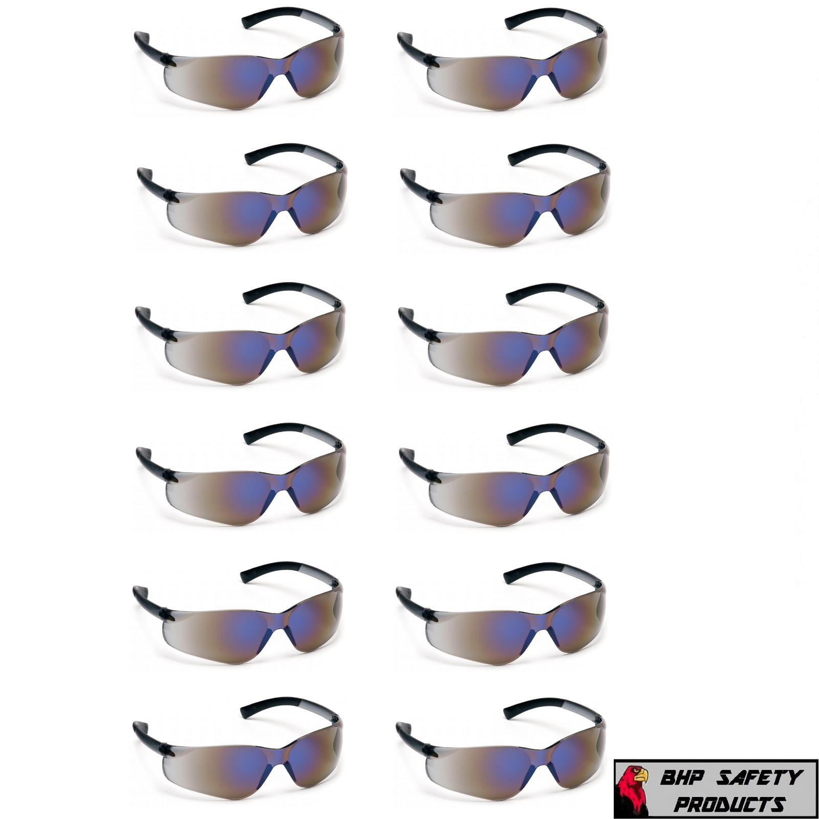 (12 PAIR) PYRAMEX ZTEK SAFETY GLASSES BLUE MIRROR LENS SUNGLASSES Z87+ S2575S