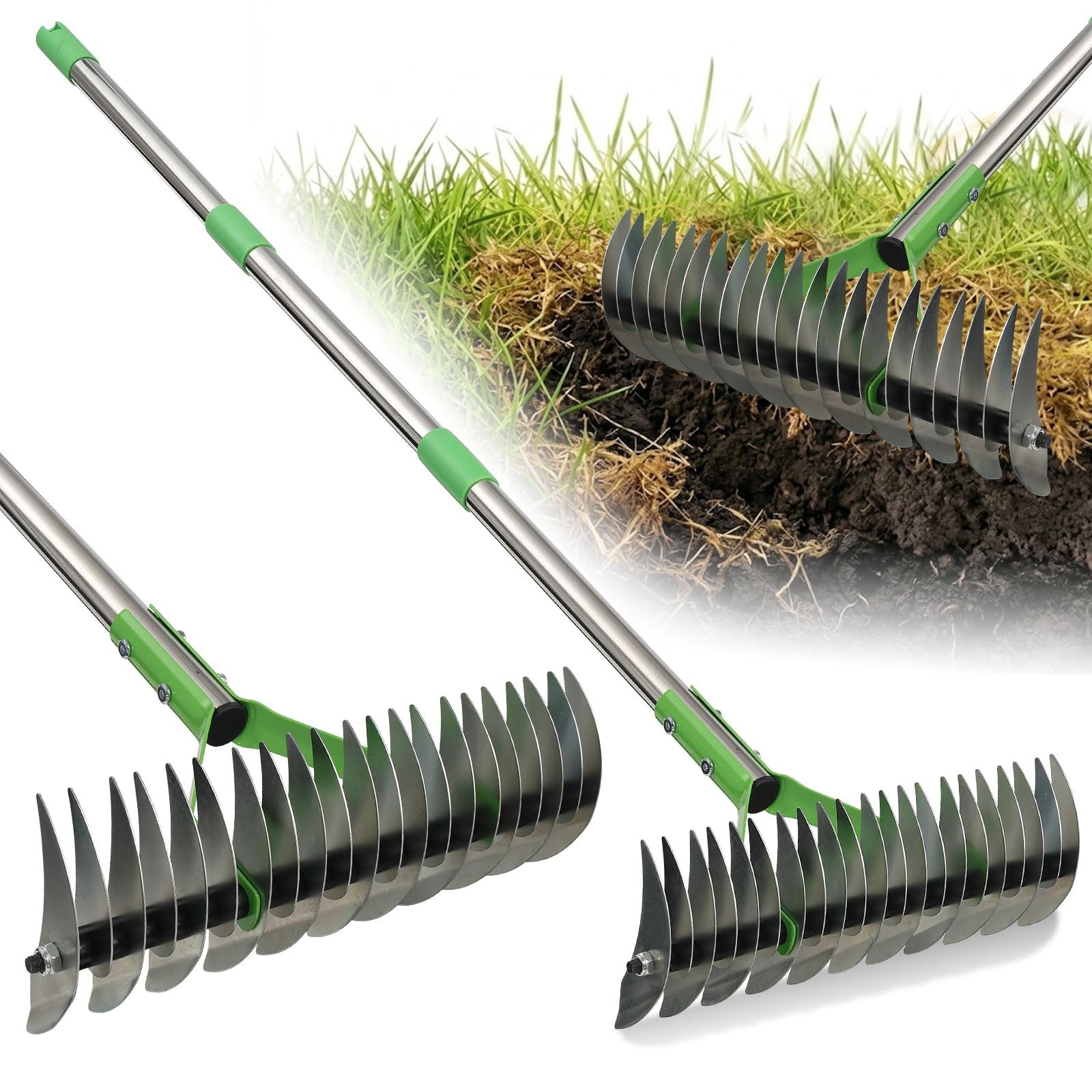Heavy Duty Thatch Rake for Lawns - 13” Deep-Clean Dethatching Rake for Dead G...