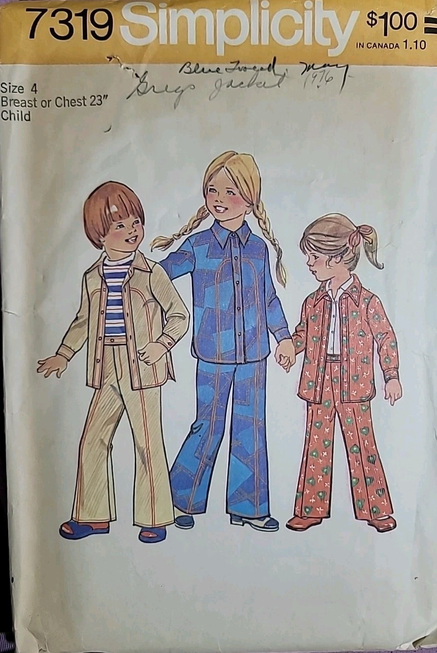 Sewing Pattern Simplicity 7319 Kids Shirt Jacket Pants Size 4
