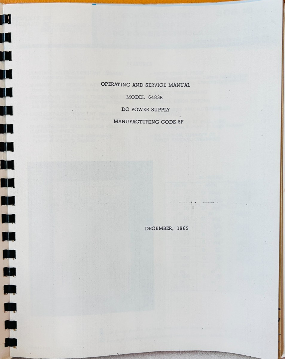 HP Model 6483A DC Power Supply Operating & Service Manual.