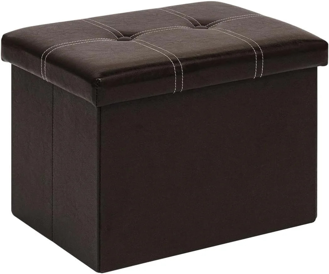 Folding Storage Ottoman Cube, Faux Leather Footrest Seat Coffee16.5"x12.6"x12.6"