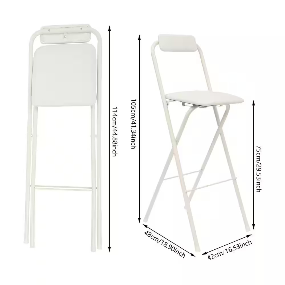White Metal Carbon Steel Folding Chair Seat Portable Bar Coffee Balcony Folding