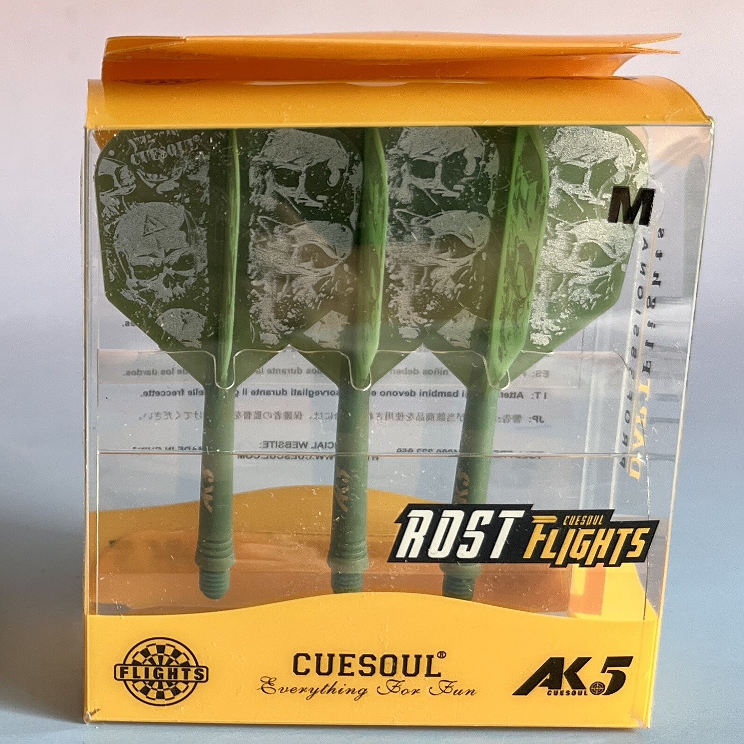 CUESOUL ROST AK5 Integrated Dart Shaft & Flight Big Wing Size L - Green w Skulls