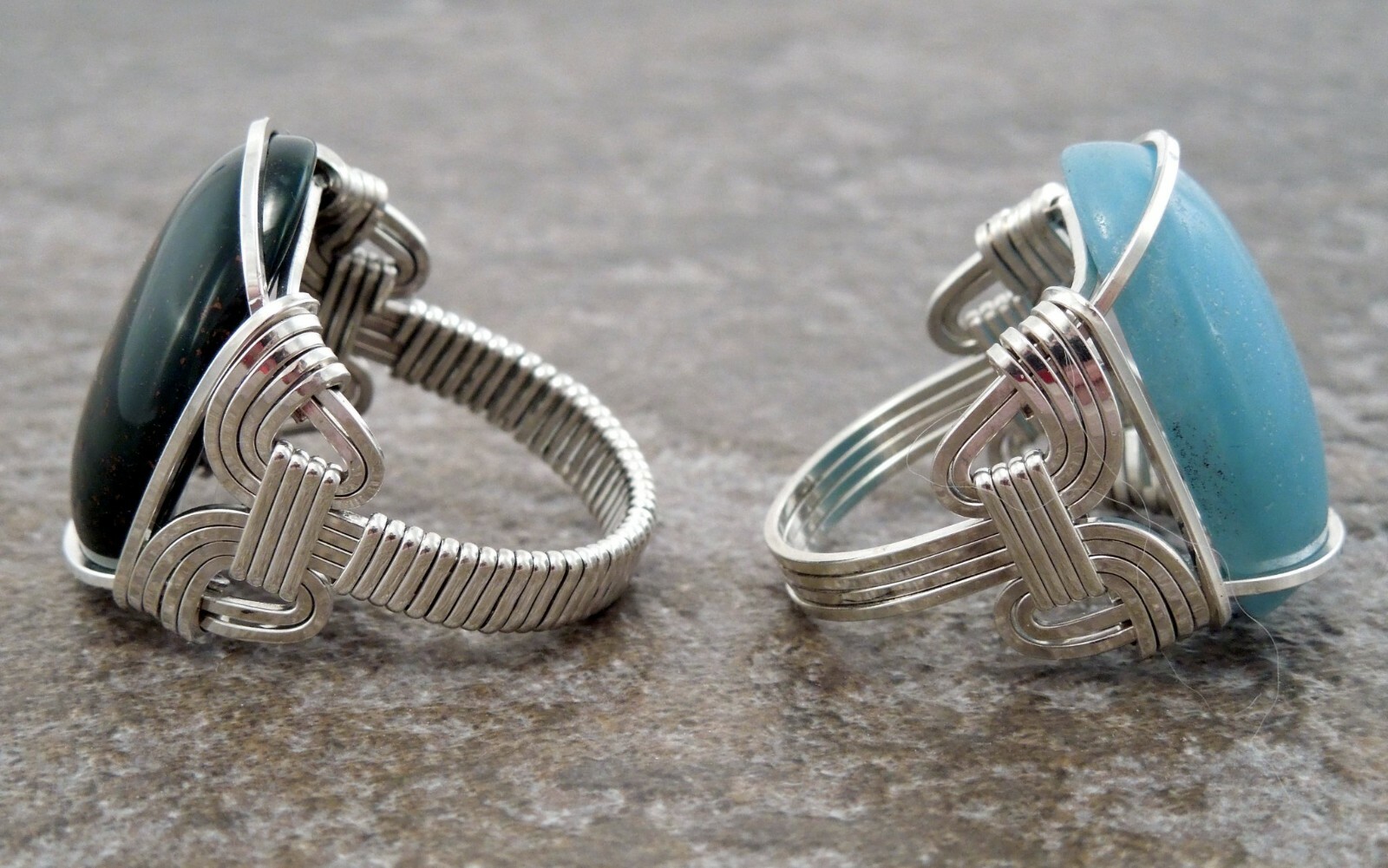 Large Sterling Silver Mermaid Cameo Wire Wrapped Ring