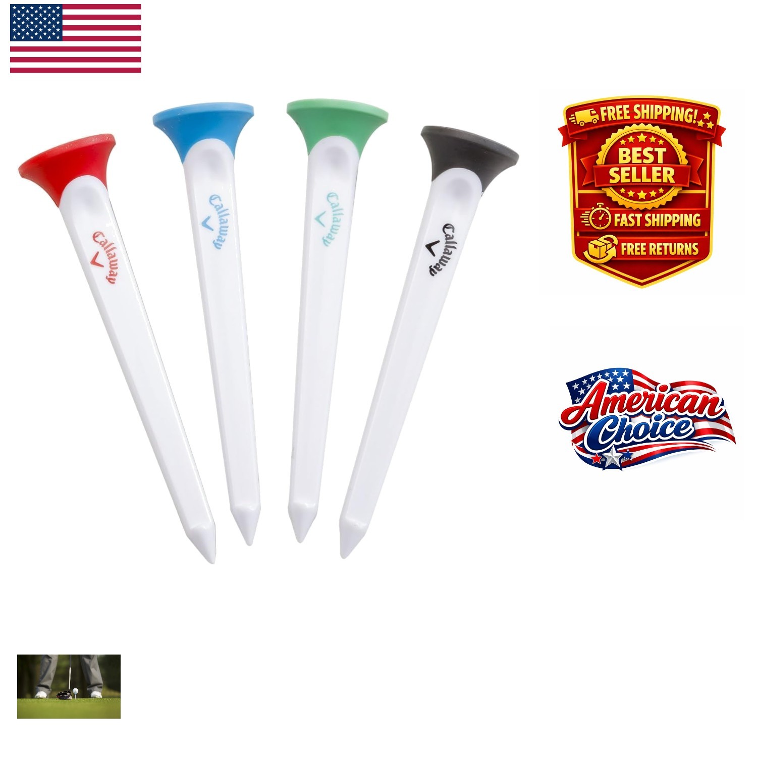 Assorted Colorings Par Tee Golf Tees - Unbreakable 4 Pack for Enhanced Launch