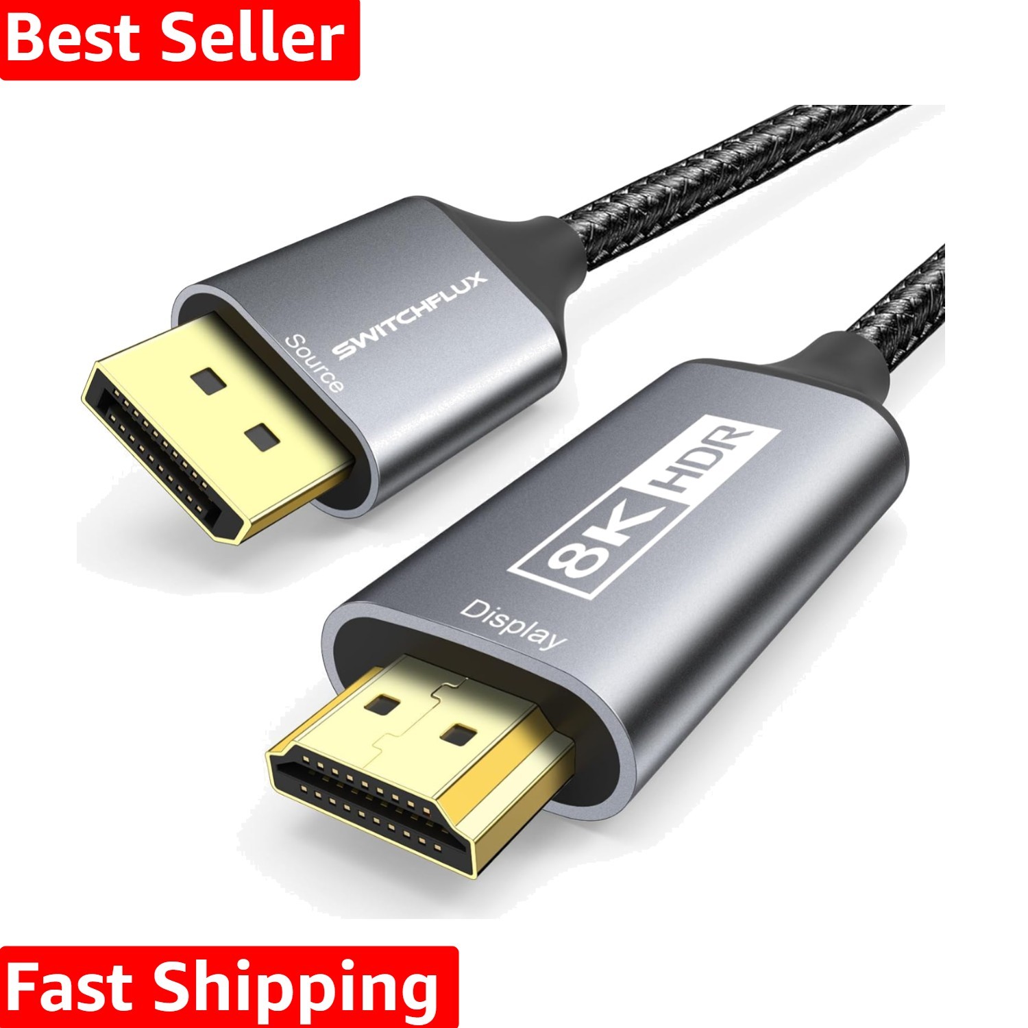 6ft High-Speed DisplayPort 1.4 to HDMI 2.1 Cable - Supports 8K & 4K Resolutions
