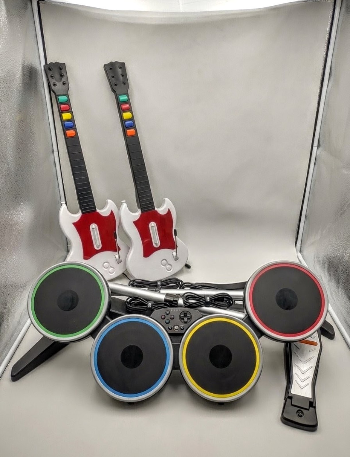PS2/PS3 Guitar Hero + Rock Band PlayStation Bundle-2 Red Octane Guitars+DRUM KIT