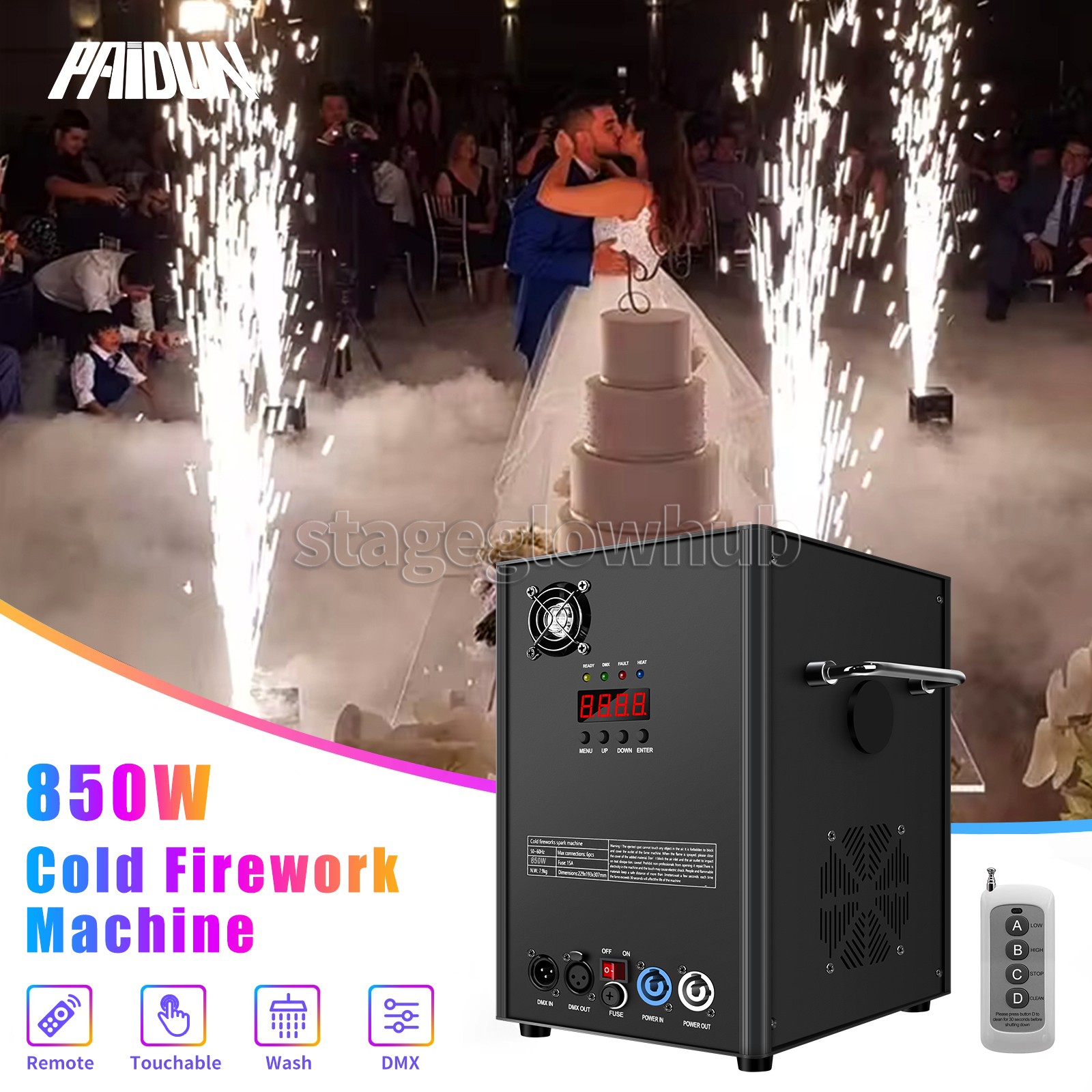PAIDUN 850W Cold Spark Machine Stage Effect Firework Wedding DJ Event Party Show