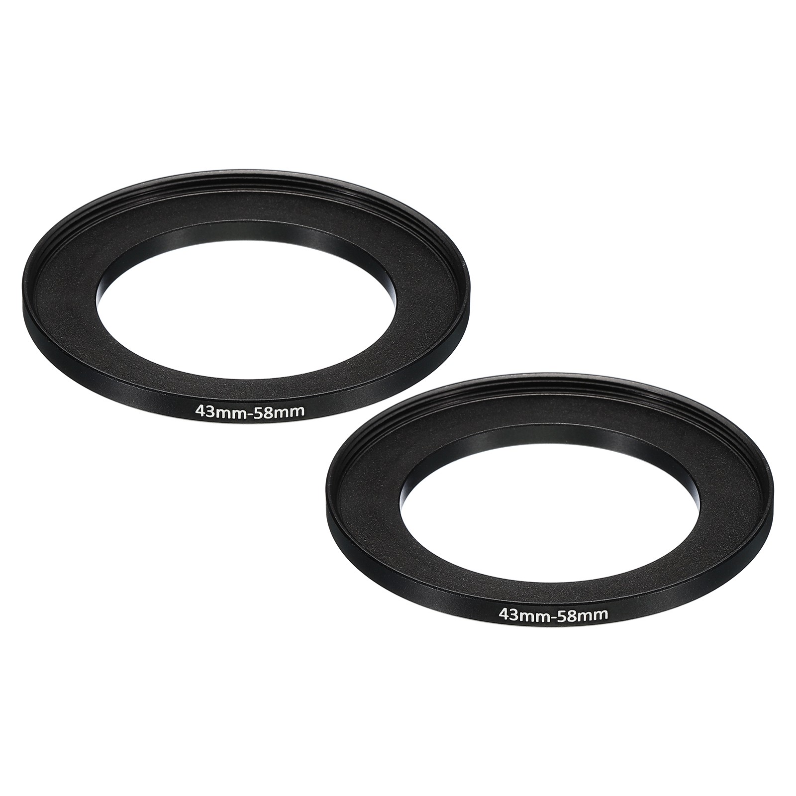 2Pcs 43mm-58mm Metal Step Up Ring Camera Lens Filter Adapter Ring Black