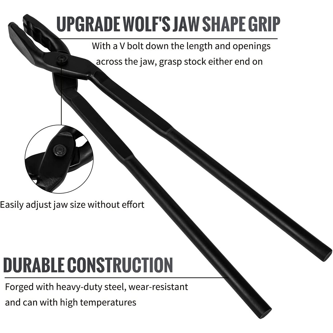 16 inch Wolf Jaw Blacksmithing Tongs Multipurpose Forge Tool Beginner Bladesmith