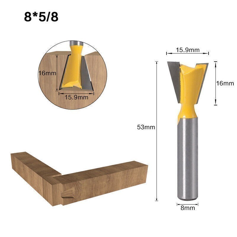Durable 8mm Shank Carbide Dovetail Joint Router Bit Set Woodworking Cutter Tool