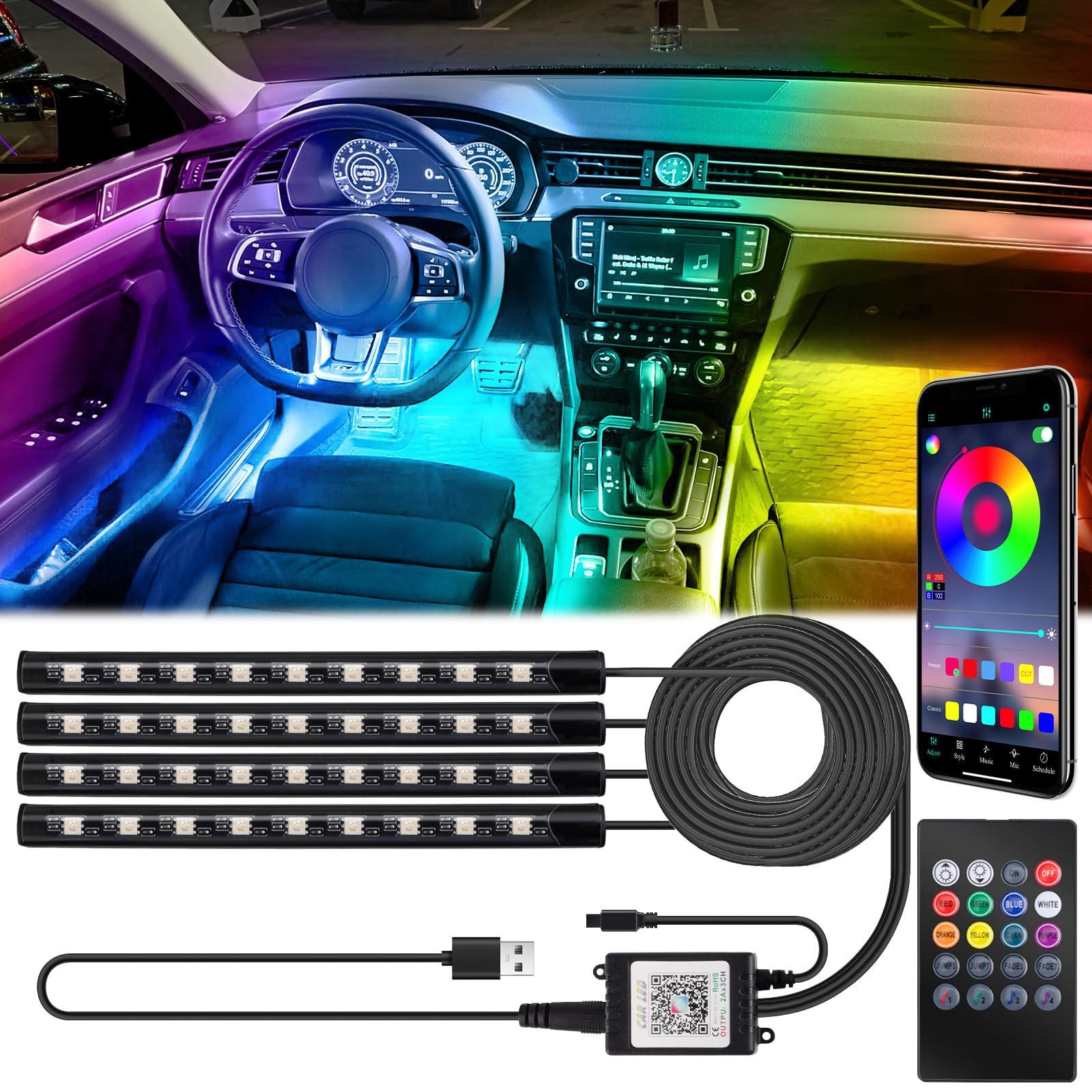 BFXM Car Interior Lights Car Accessories Interior 5V LED Strip Lights with USB