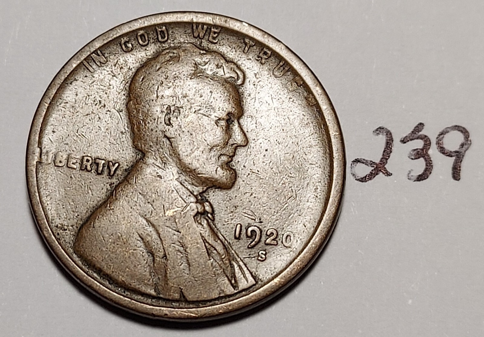 1920-S Lincoln Wheat Cent Below Fine #239