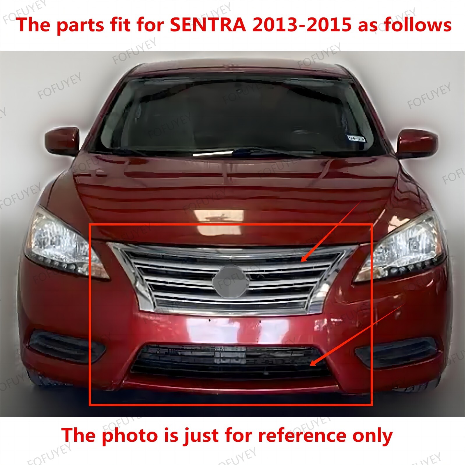 For Nissan SENTRA 2013-2015 Front Bumper Chrome Upper + Lower Grille w/ Bracket