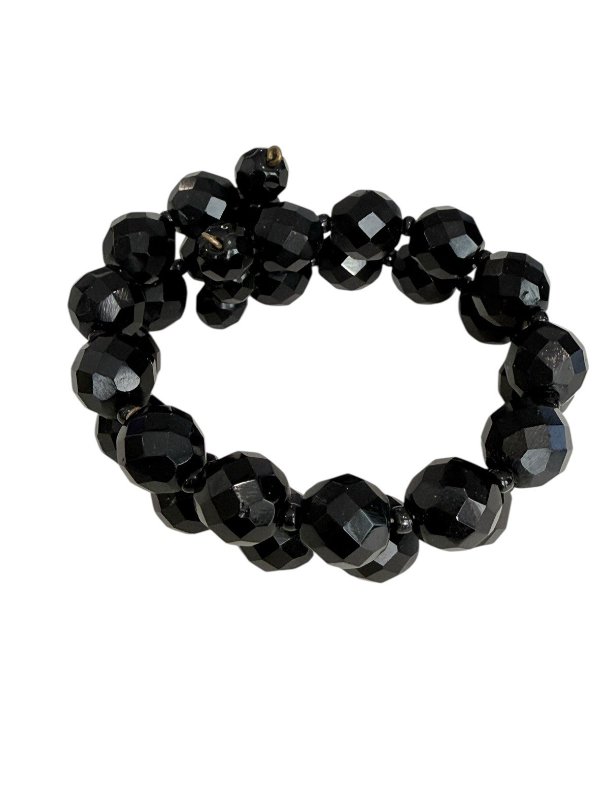 Black Stretch Bead Bracelet Faceted Cuff Jewelry