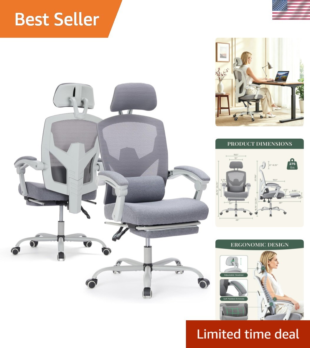 Ergonomic Office Chair with Footrest, High Back Home Desk Chair with Lumbar S...