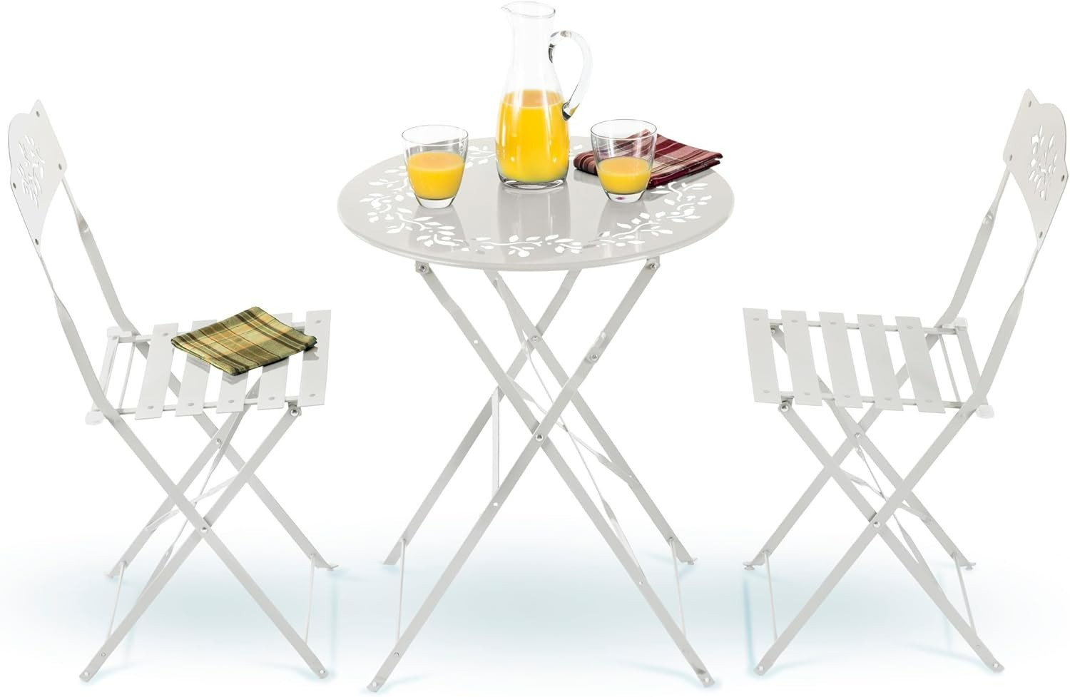 Compact White Bistro Set - 3-Piece Folding Table & Chairs for Stylish Spaces