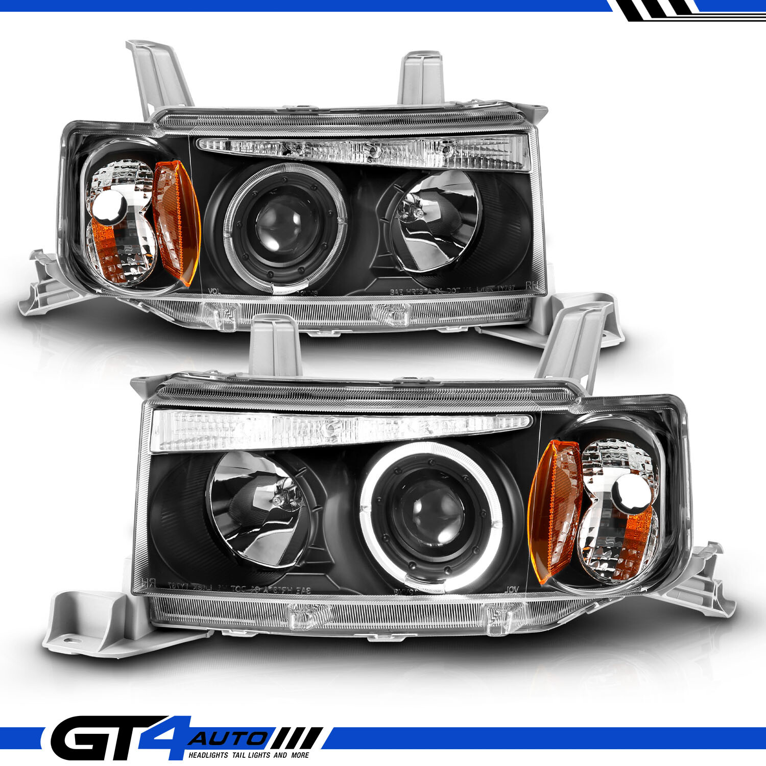 For 2004 05 06 Scion xB bB XP30 LED Halo Strip Projector Black Headlights Pair