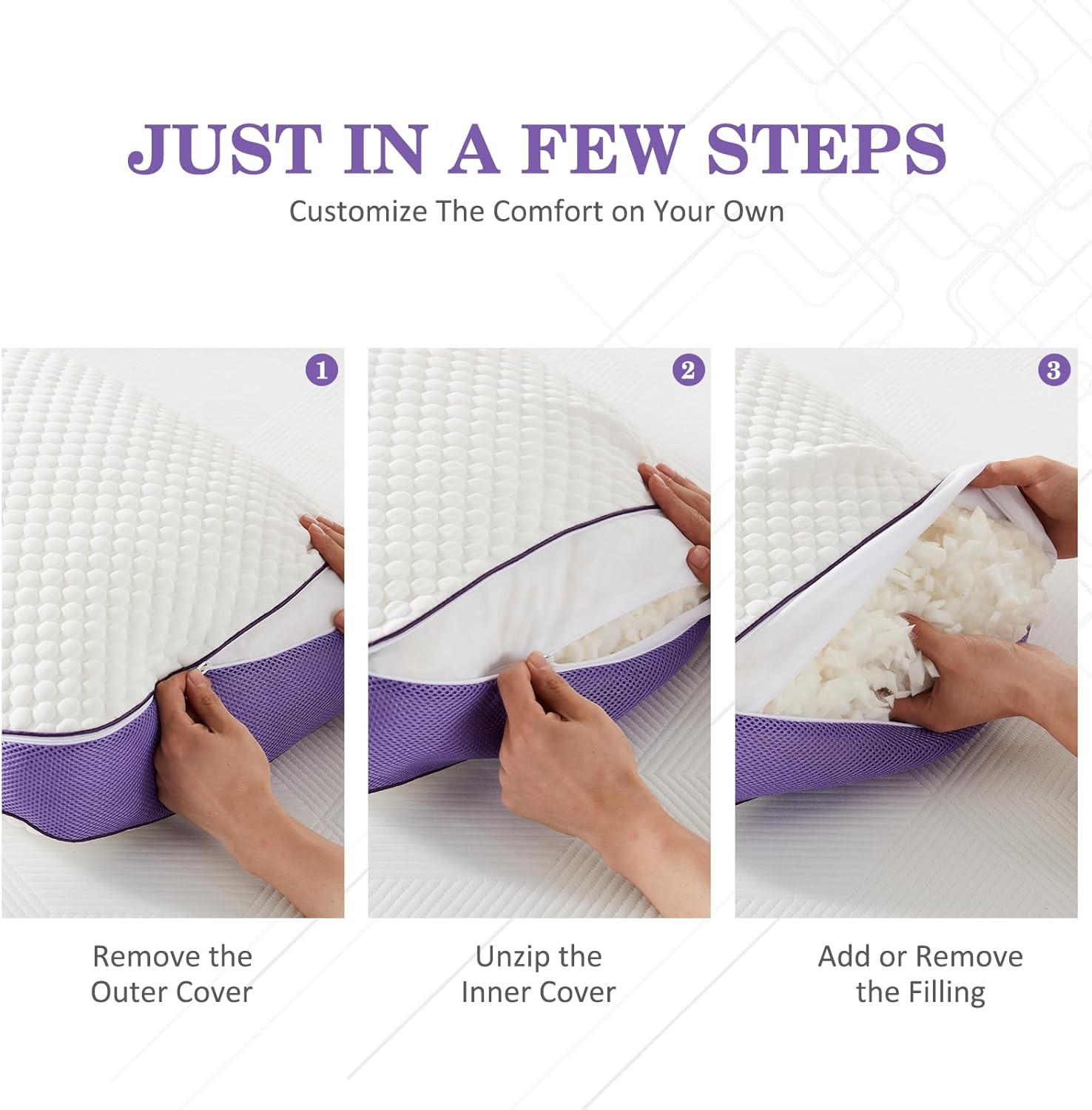 Adjustable Shredded Memory Foam Pillow Queen Size, Cooling Bed