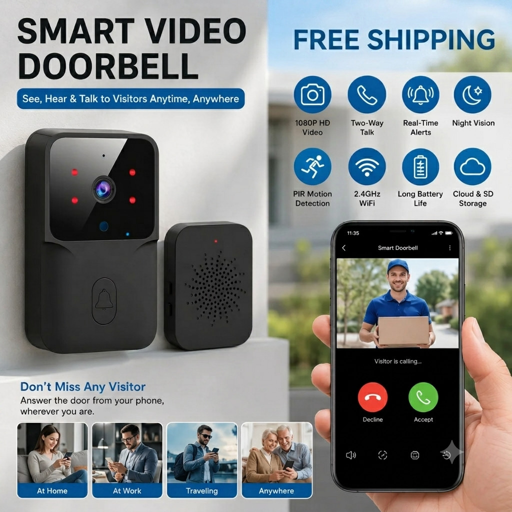 Wireless Security Smart WiFi Doorbell Intercom Video Camera Door Ring Bell Chime