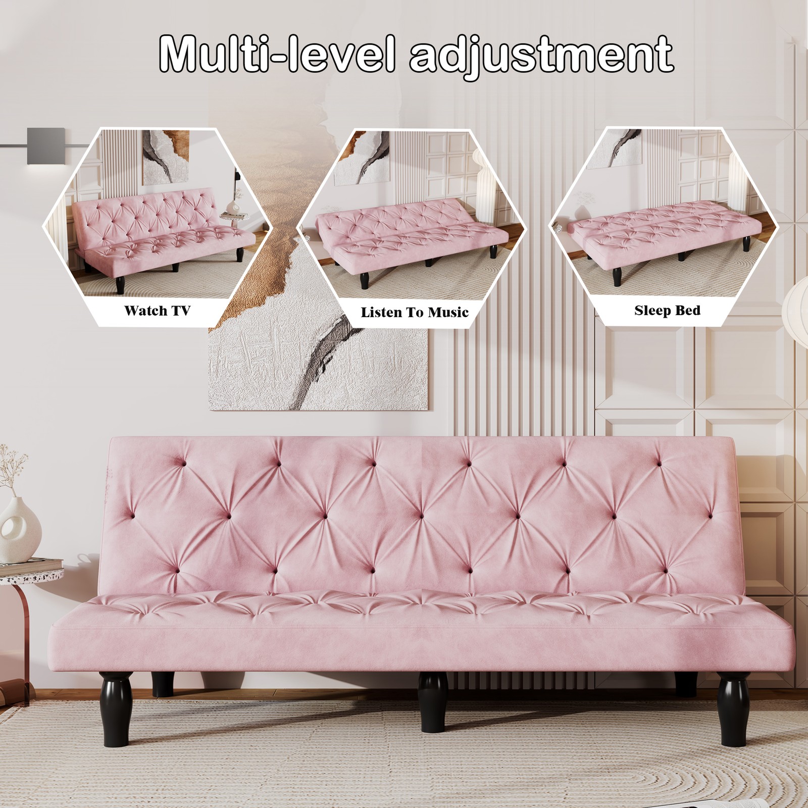 66" Velvet Sofa Bed Living Room Sleeper Sofa-to-Bed Transforms Seamlessly
