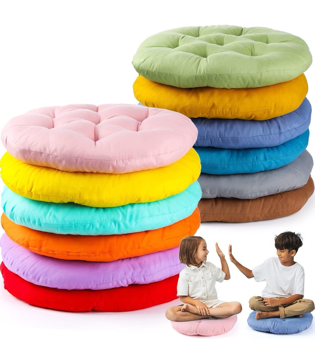 12 Pcs Floor Pillows Cushions Seating 15 x 15 Inches Assorted Color Round Seat