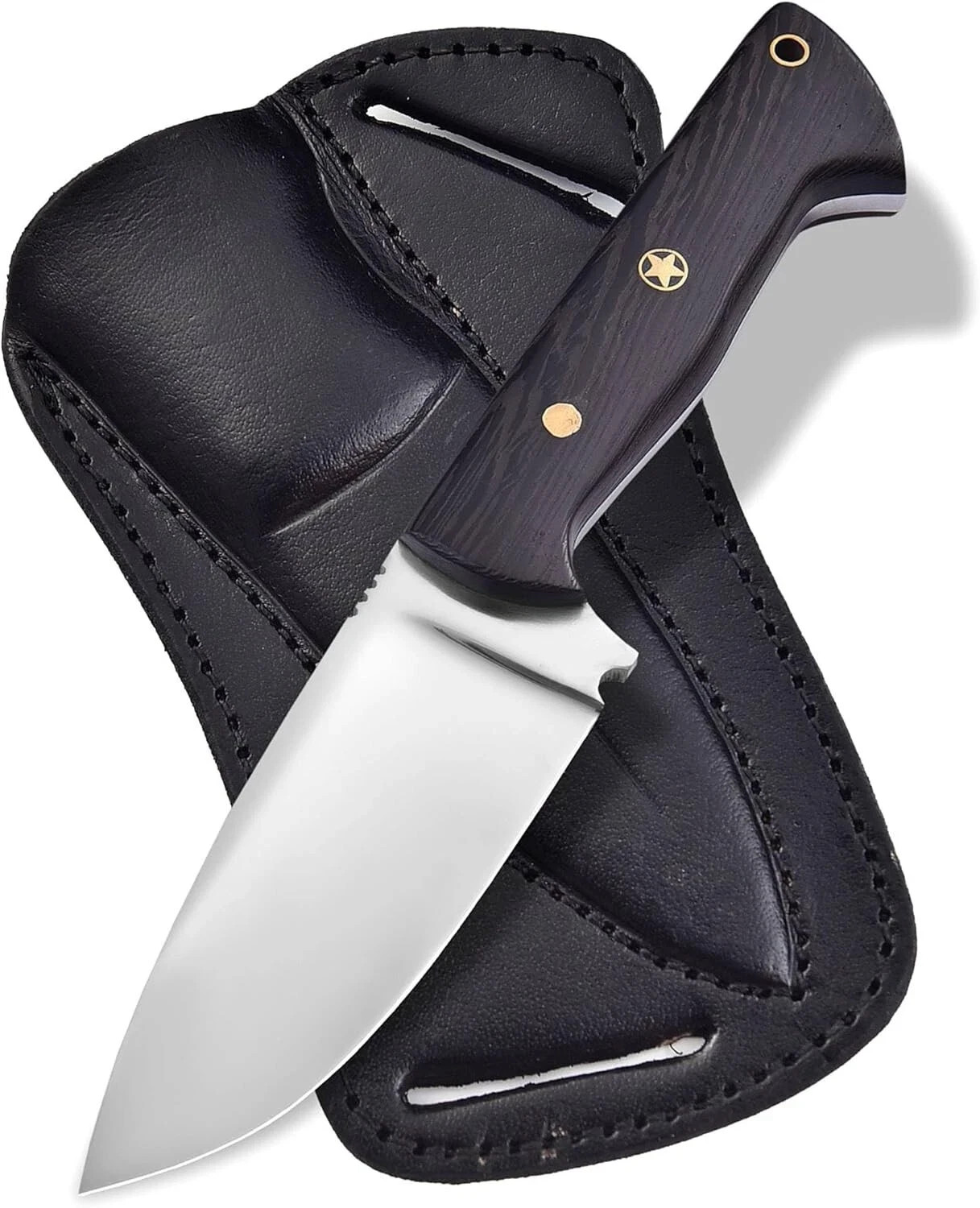 Fixed Blade Hunting Tracker Knife – 4.5" Full Tang Wenge Handle + Cross Sheath
