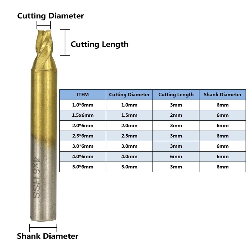 Vertical Key Machine 6mm Shank Milling Cutter for Material Processing 1pc
