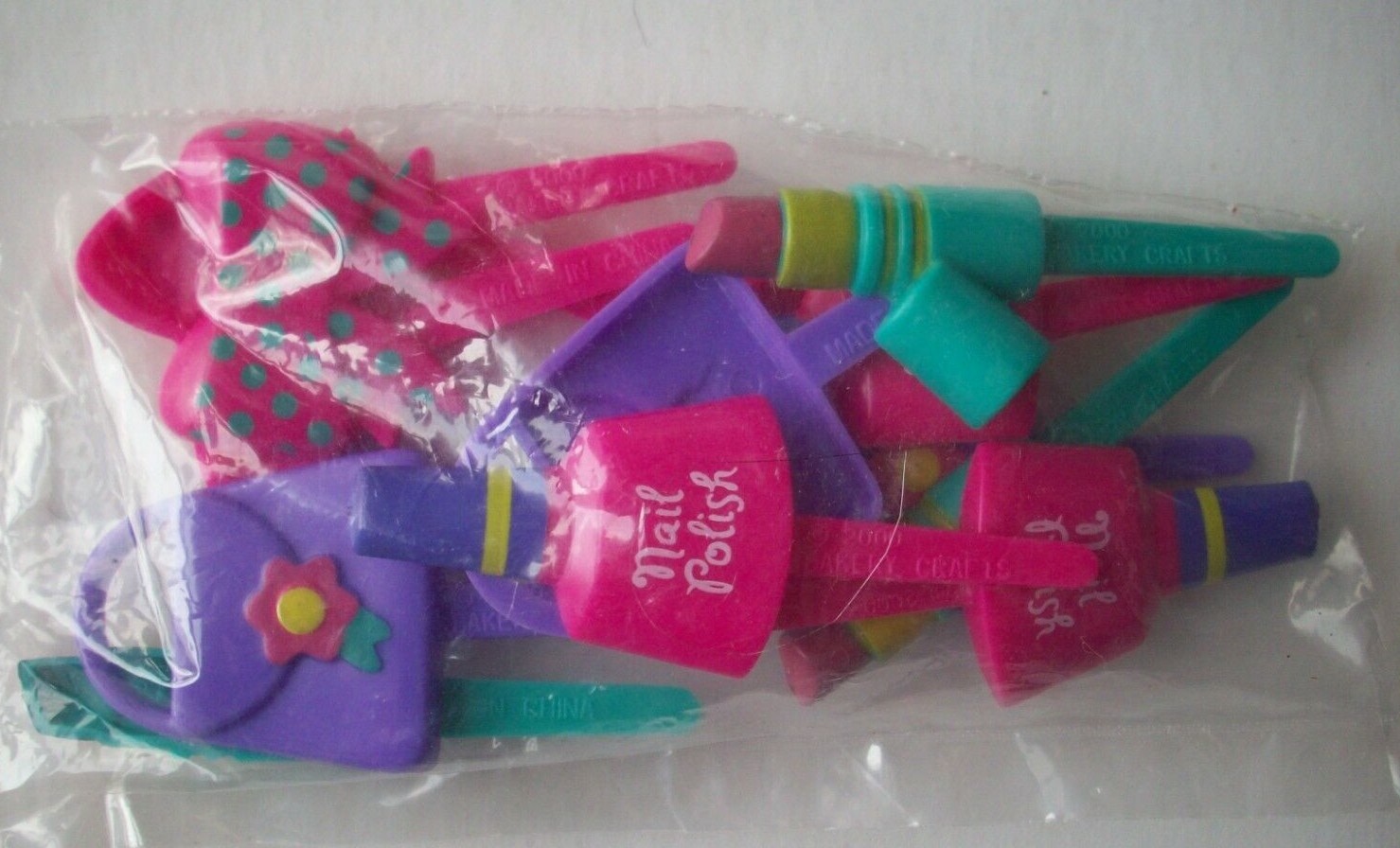 12 Lipstick bow purse nail polish cupcake picks cake toppers  NOS Beauty items