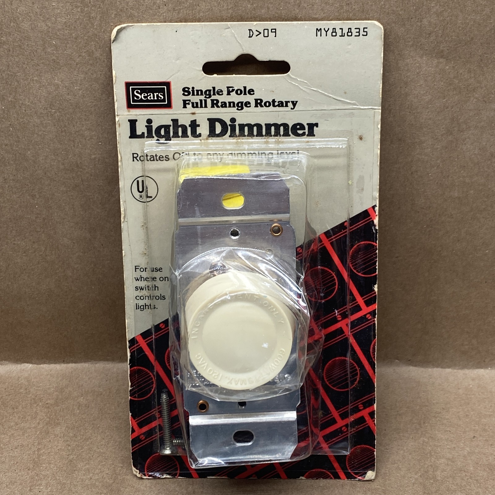Sears Single Pole Full Range Rotary Light Dimmer Switch 600W 120V Incandescent