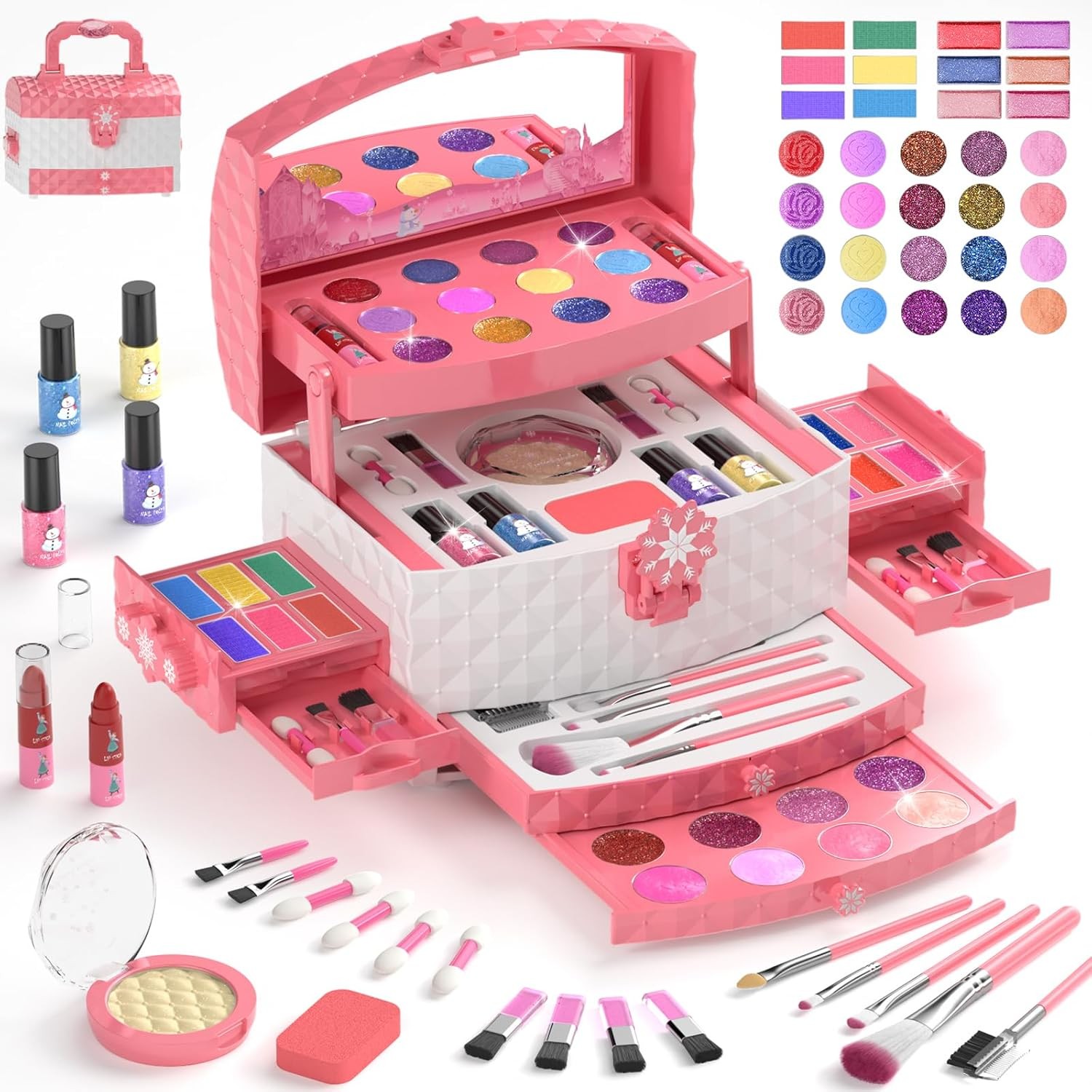 GirlsHome Kids Makeup Set for Girl 56 Pcs Washable Real Cosmetic, Non-Toxic...