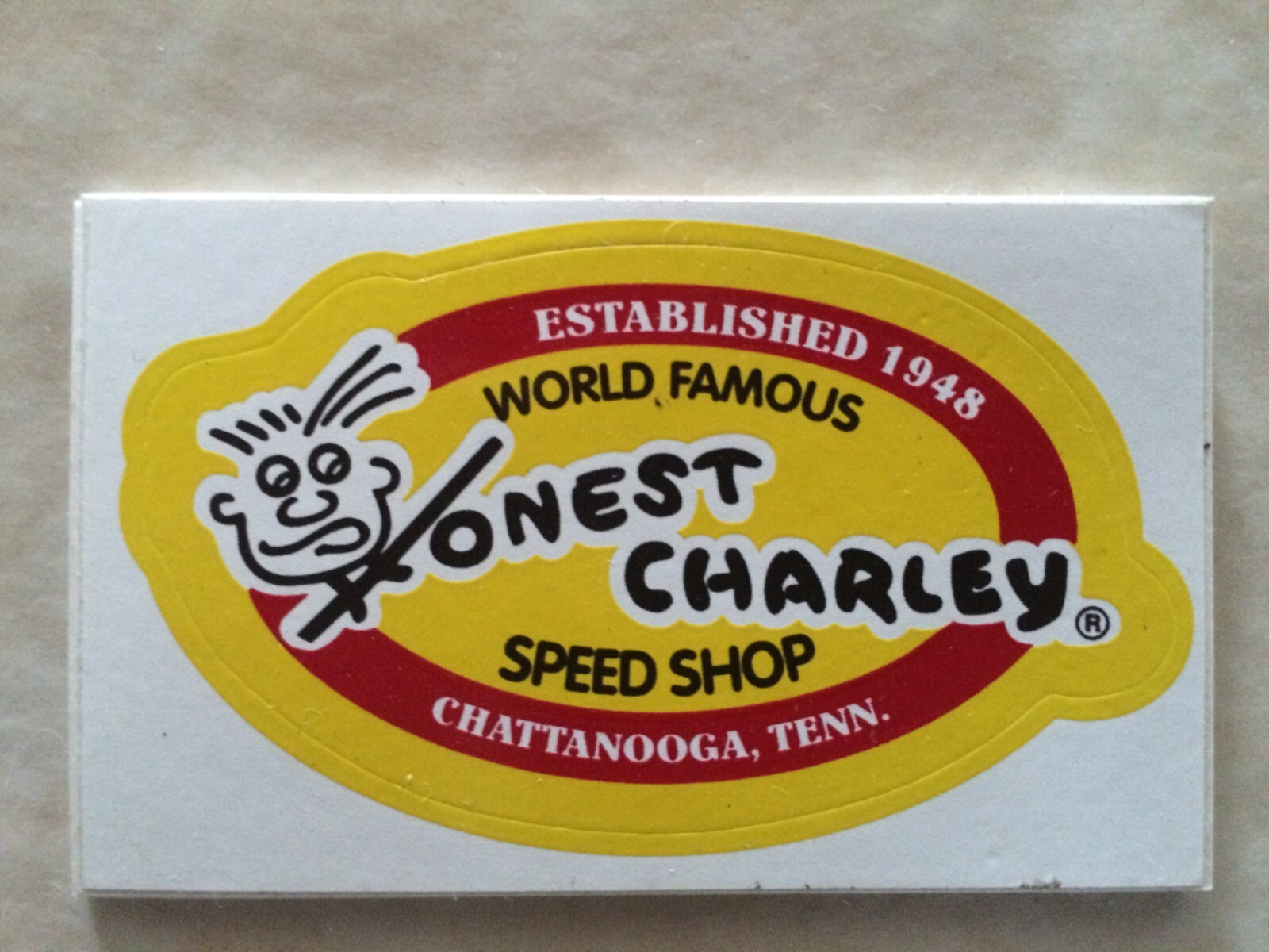 SET of 2 HONEST CHARLEY SPEED SHOP DECAL STICKERS 2 3/4" X 1 1/2" NEW