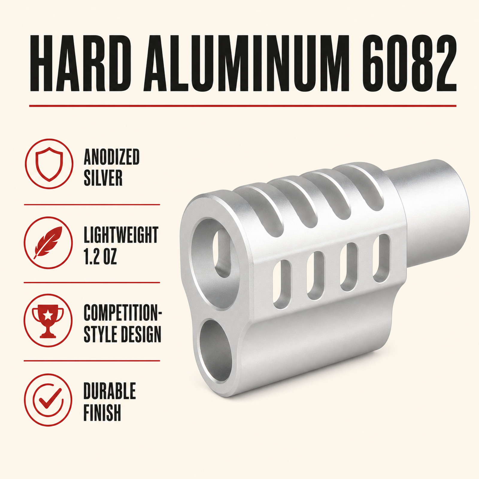 SILVER Muzzle Brake Compensator Fits 1911 .45 ACP Full Size , A Style
