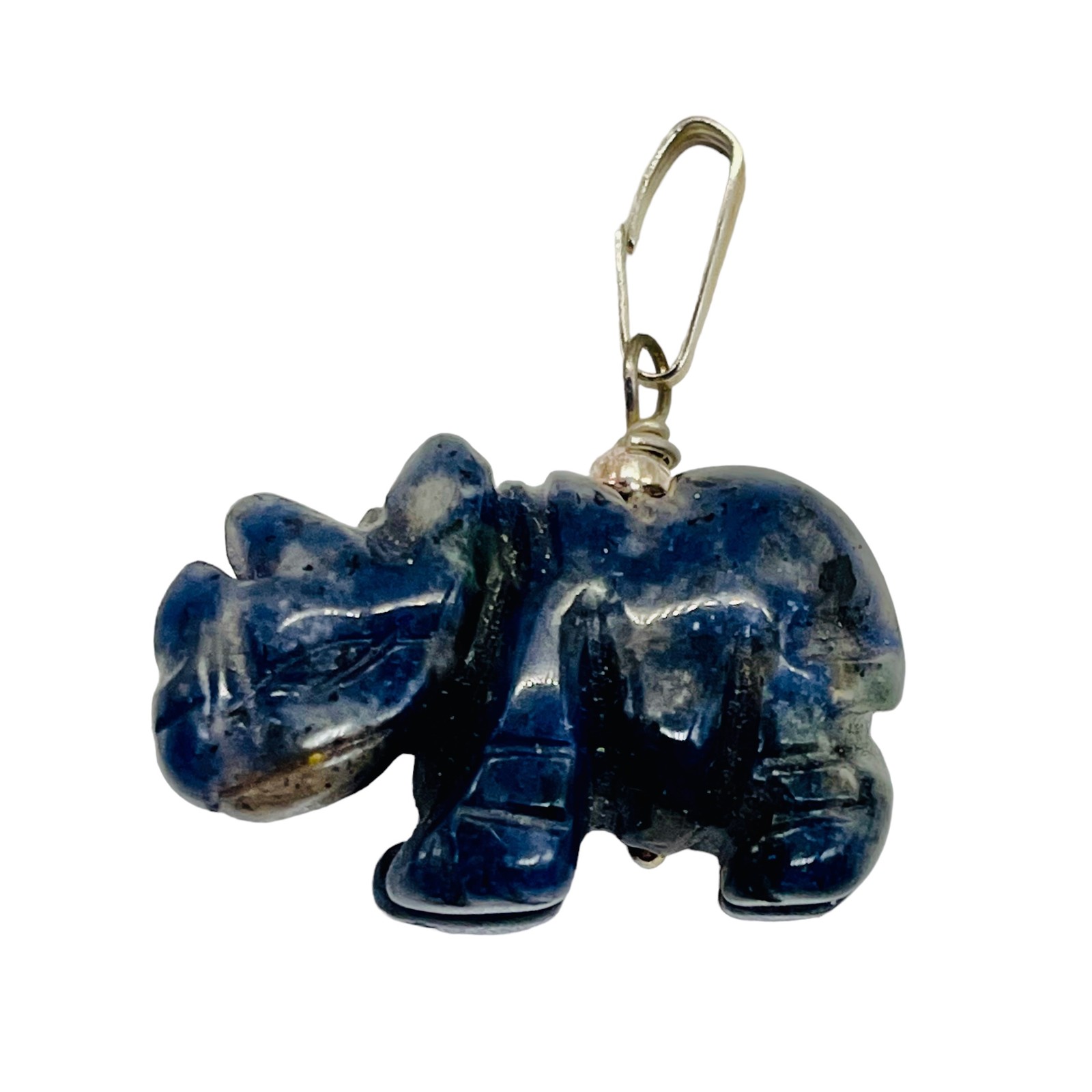 Sodalite Rhinoceros Pendant Necklace|Semi Precious Stone Jewelry|Silver Pendant