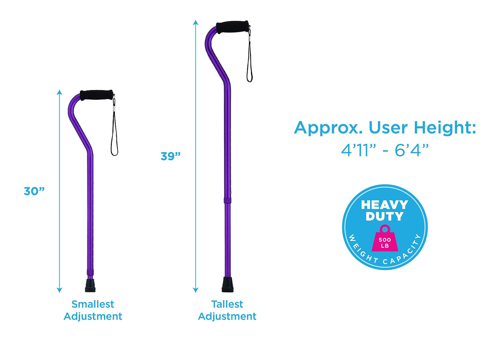 NOVA Heavy Duty Adjustable Walking Cane Purple 500 lb Capacity Lightweight