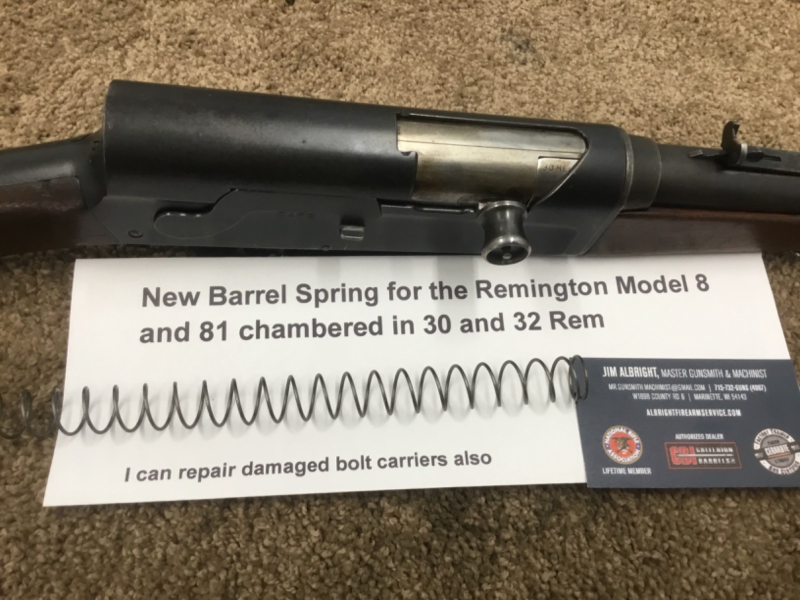 New Barrel Recoil Spring for Remington Model 8/81 chambered in in 30/32Remington