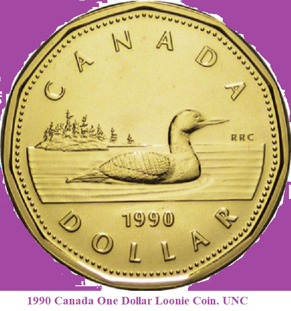 1990 Canada One Dollar Loonie Coin. UNC. Semi Key $1 Loon