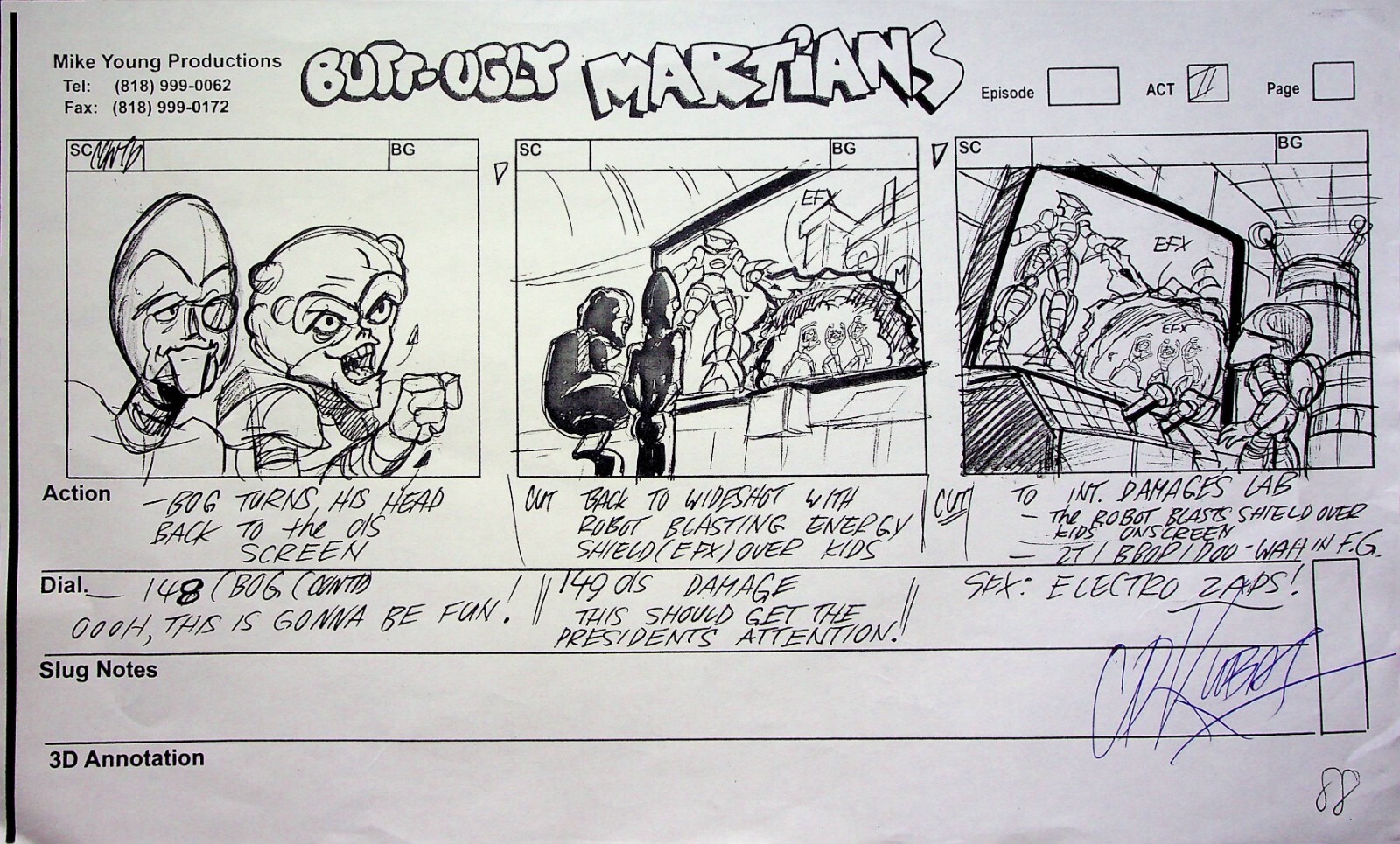 Butt-Ugly Martians Signed DAN KUBAT Production Storyboard Page Copy #KB