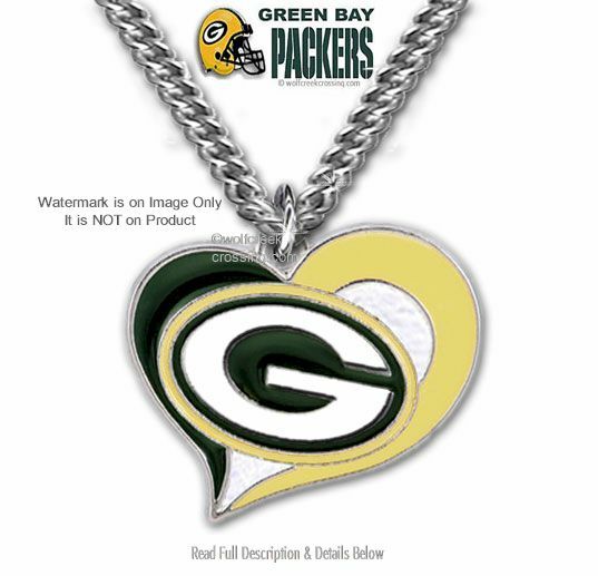 GREEN BAY PACKERS Stainless Steel Necklace NFL Football Metal Logo Love Heart '