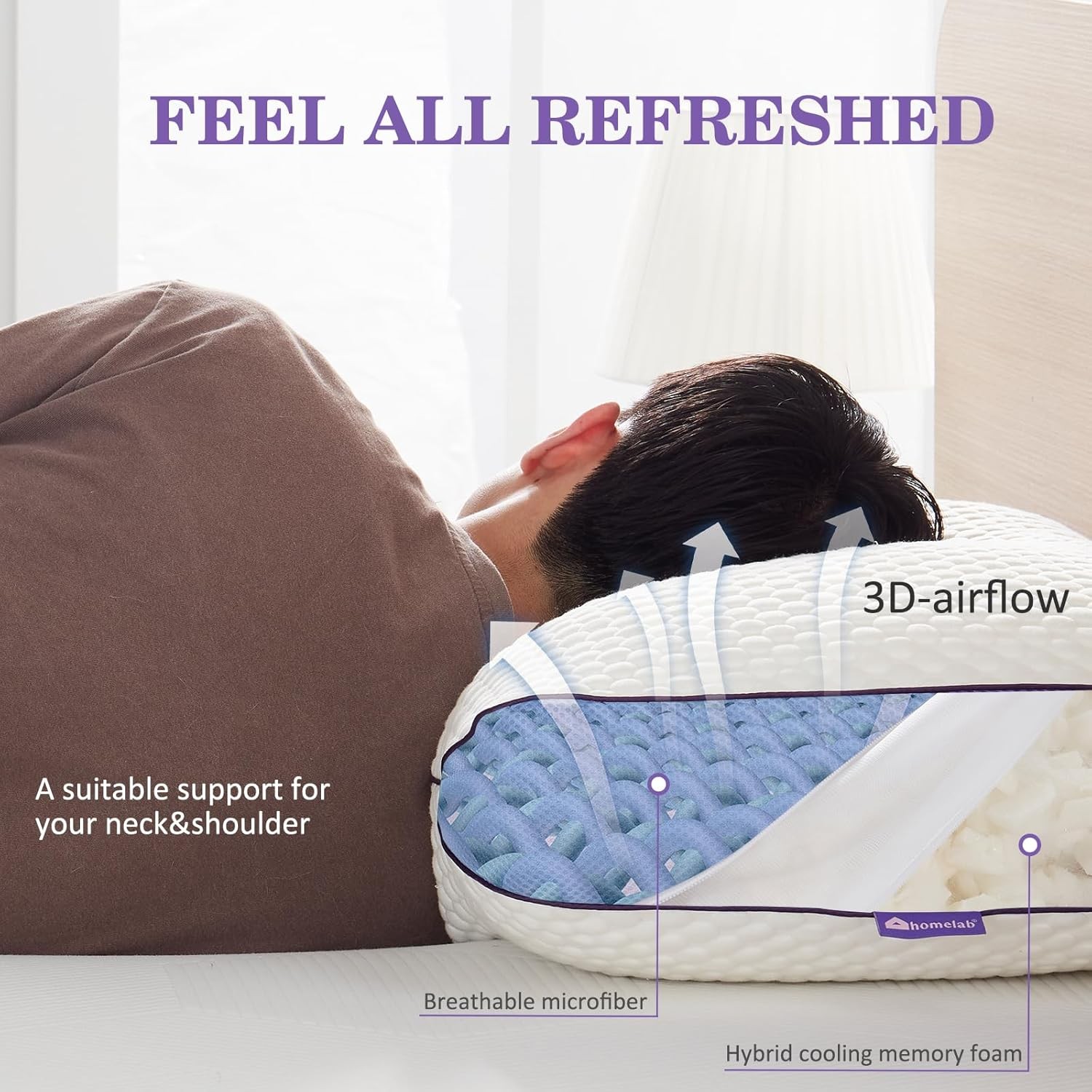 Adjustable Shredded Memory Foam Pillow Queen Size, Cooling Bed