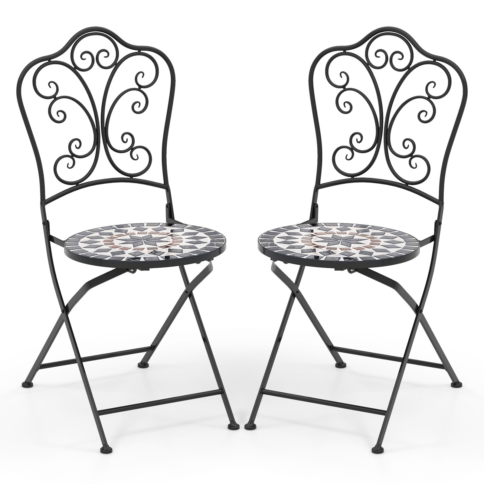 Set of 2 Mosaic Chairs for Patio with Decorative Backrest Heavy-Duty Frame