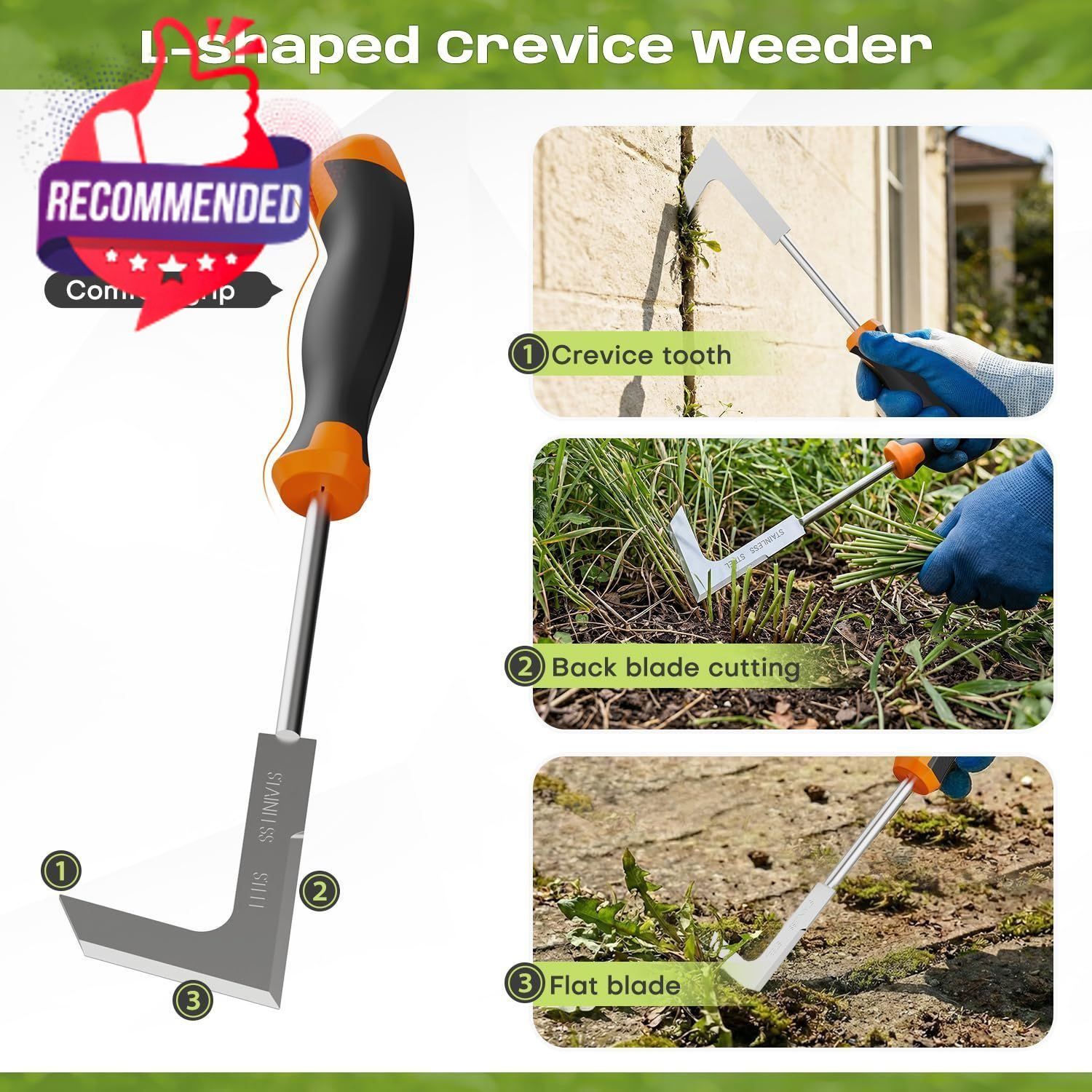 Weed Puller Tool 3 Pack Manual Root Remover Garden Lawn Weeding Black Orange