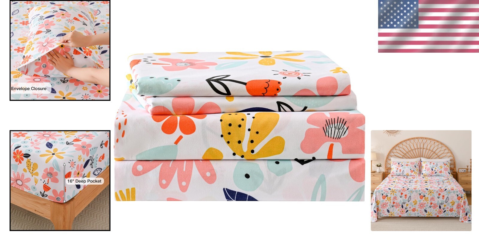 Elegant Floral Microfiber Sheet Set for Queen Beds - 4 Piece Bedding Essentials