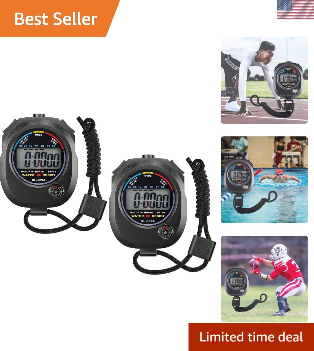 2 Pack Digital Stopwatch Timer - Large Display for Coaches & Sports Enthusiasts