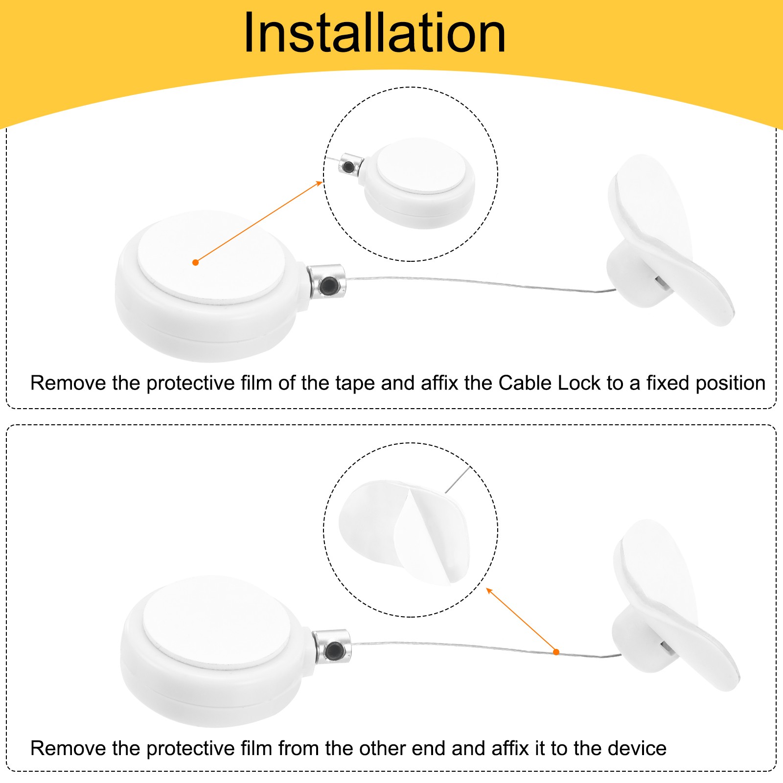 1.8ft Retractable Cable Security Lock with Arc Patch Wrench, White, 4 Pack