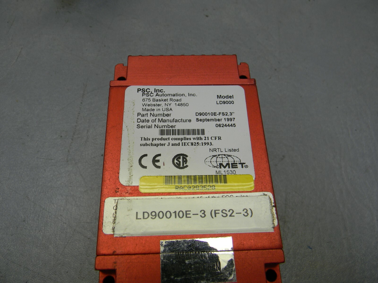 PSC LazerData 9000E Barcode Scanner Decoder Bar Code System LD90010E-FS2 LD9000
