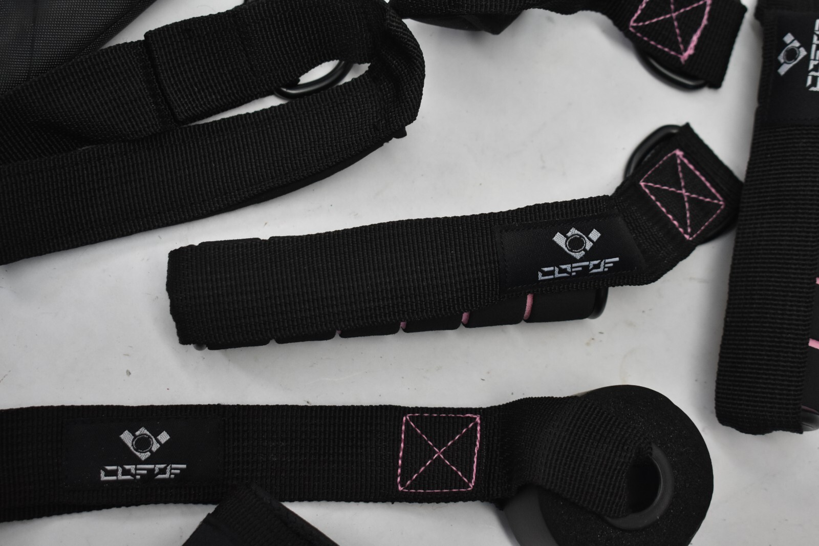 Kofof Resistance Bands Set w Black/Pink Handles w Anchors Physical Therapy