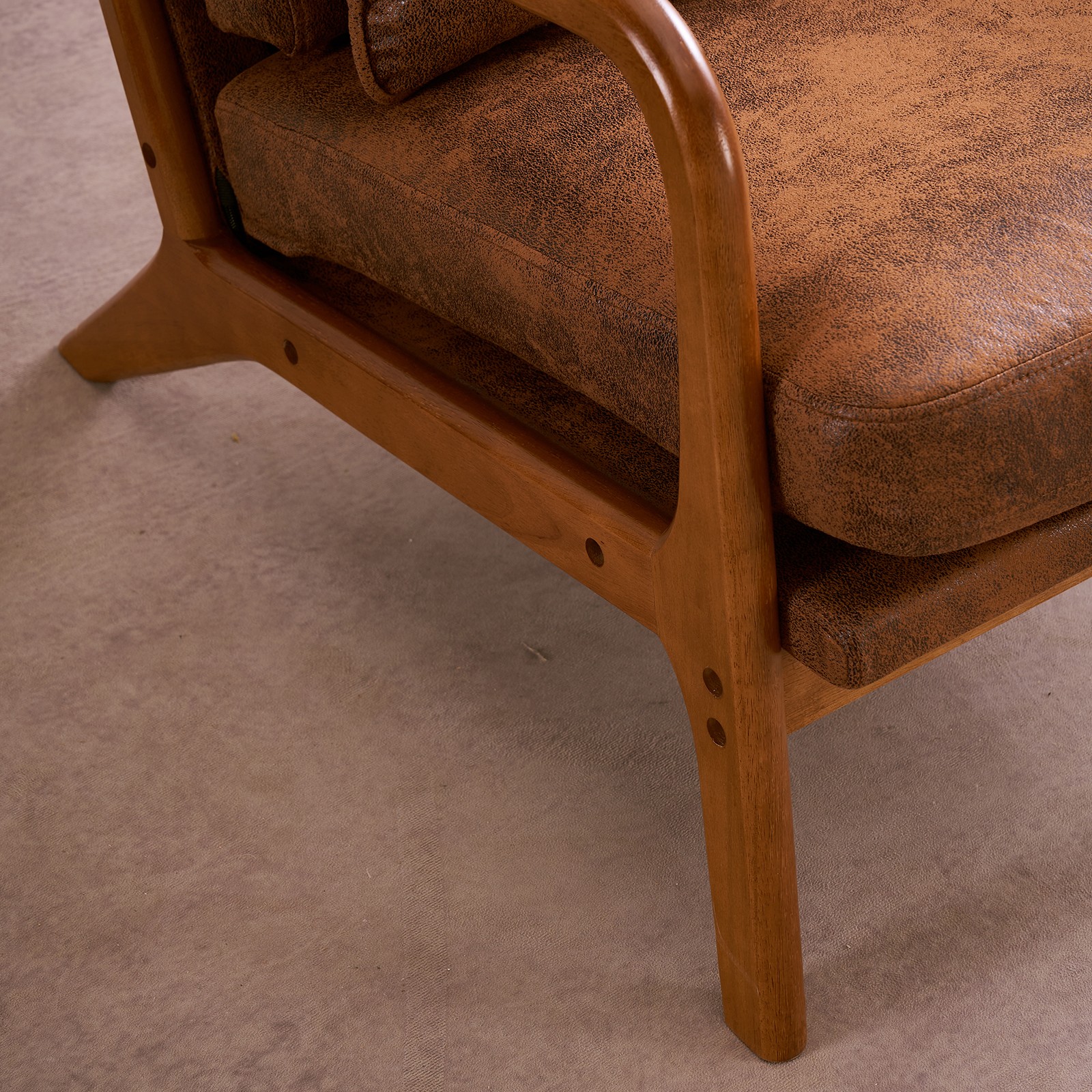 High Back Solid Wood Armrest Backrest Iron Frame Bronzing Cloth Leisure Chair