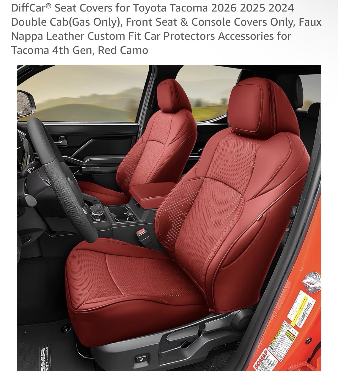Seat Covers for Toyota Tacoma 2026 2025 2024 Double Cab(Gas Only) Front & Consol